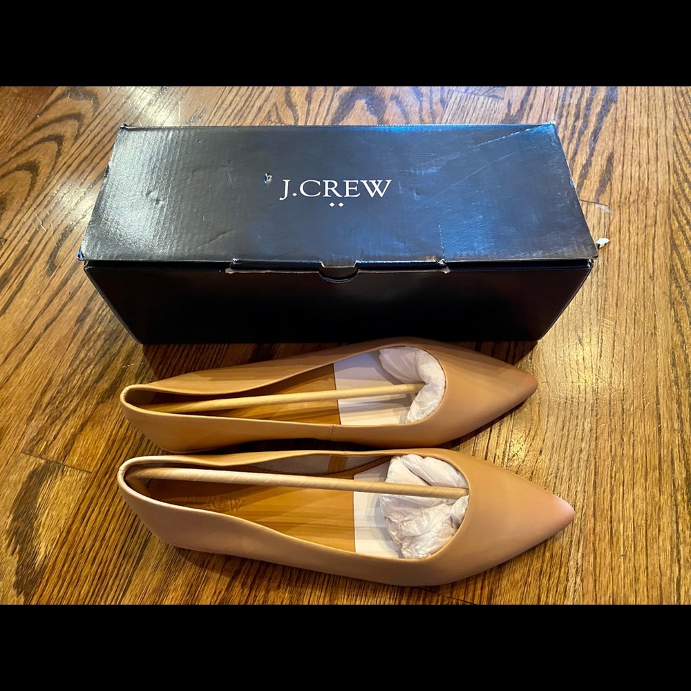 JCrew Marina leather pointy toe flats (beige)